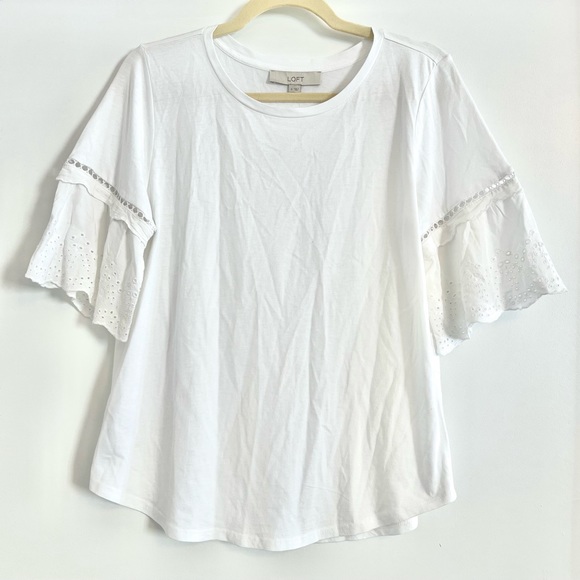 NWT LOFT White Eyelet-Sleeve Top - Picture 2 of 4